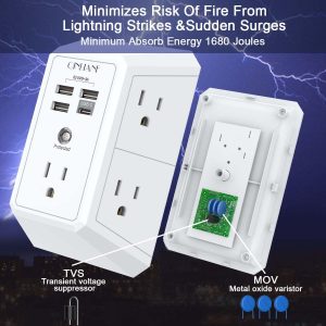 Wall Charger, Surge Protector, QINLIANF 5 Outlet Extender with 4 USB Ports - Image 3