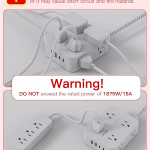 HANYCONY Surge Protector Power Strip, 1080J, 5 Ft Braided Extension Cord - Image 3