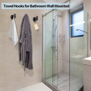 Kruodop Towel Hooks for Bathroom,2 Packs Wall Mount Towel Holder,Black Matte Wall Robe Hook,Stainless Steel Heavy Duty Door Hanger Towel Hook for Kitchen, Bedroom,Hotel,Pool,Coats(Drilling) - Image 5