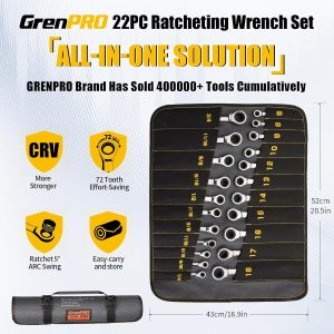 GRENPRO 22PC Ratcheting Wrench Set SAE&Metric Combination Open End Wrenches - Image 9