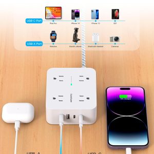 HANYCONY Surge Protector Power Strip, 1080J, 5 Ft Braided Extension Cord - Image 6