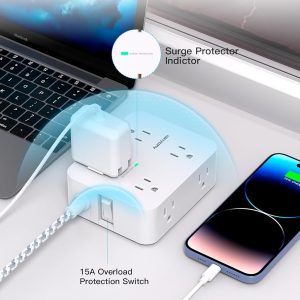 HANYCONY Surge Protector Power Strip, 1080J, 5 Ft Braided Extension Cord - Image 8