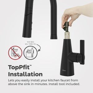 Pfister Exemplar Kitchen Faucet with Pull Down Sprayer Single Handle High Arc Matte Black Kitchen Sink Faucet NSF Certified Spot Defense Finish 1 or 3 Hole F5297EPSDB - Image 4
