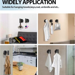 Kruodop Towel Hooks for Bathroom,2 Packs Wall Mount Towel Holder,Black Matte Wall Robe Hook,Stainless Steel Heavy Duty Door Hanger Towel Hook for Kitchen, Bedroom,Hotel,Pool,Coats(Drilling) - Image 6