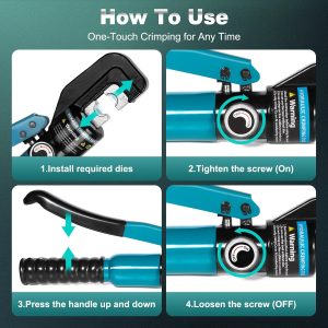 Brileine 10 Tons Hydraulic Crimping Tool with 9 Dies, 12 to 2/0 AWG - Image 5