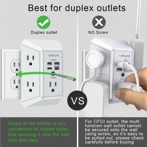 Wall Charger, Surge Protector, QINLIANF 5 Outlet Extender with 4 USB Ports - Image 4