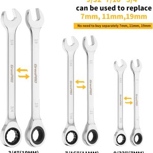 GRENPRO 22PC Ratcheting Wrench Set SAE&Metric Combination Open End Wrenches - Image 8